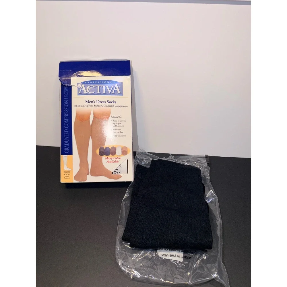 Activa Professional Mens Compression Dress Socks 20-30 mmHg Black Medium H3562